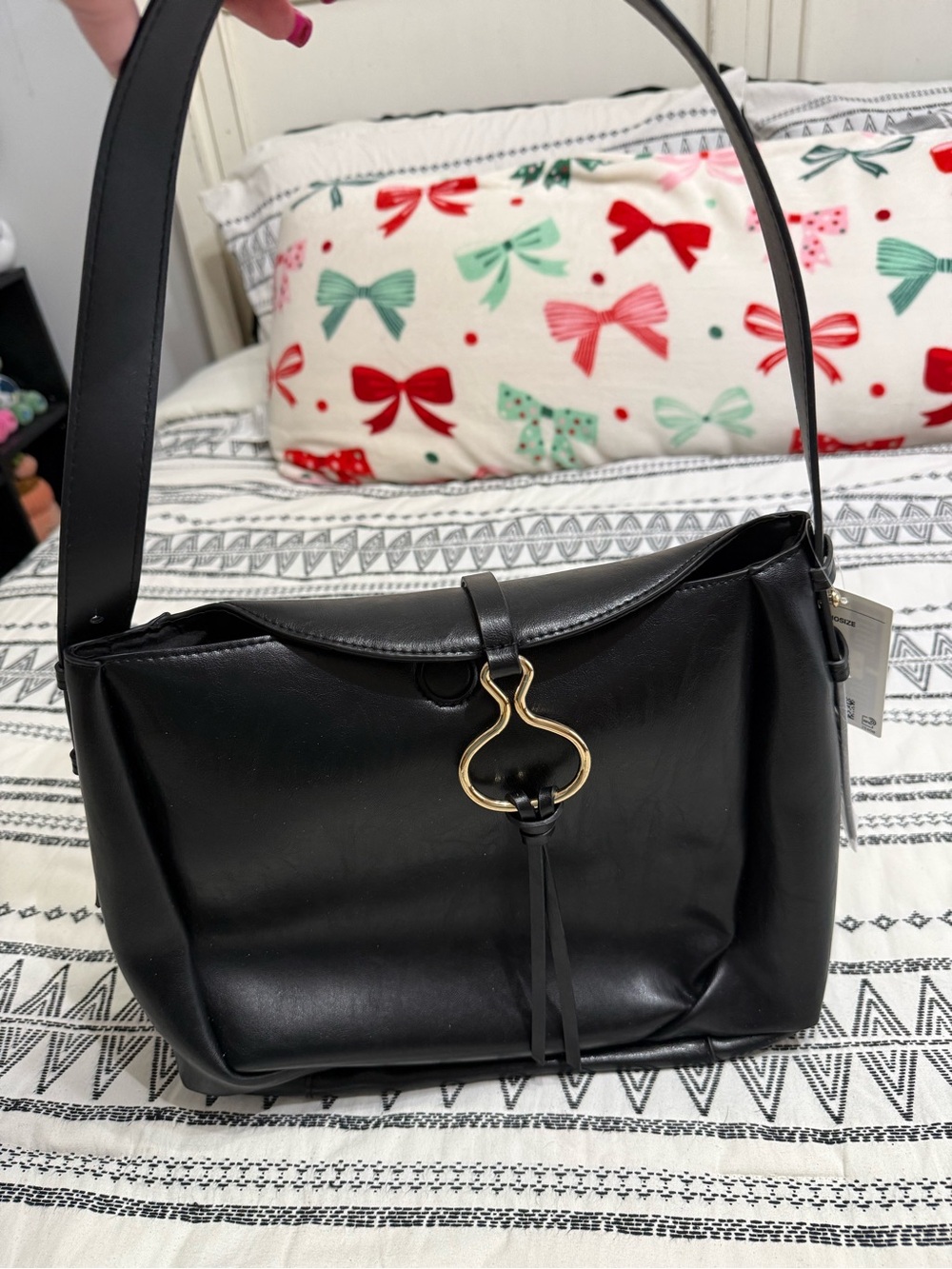 H&M Black Leather Hobo with Gold Accent